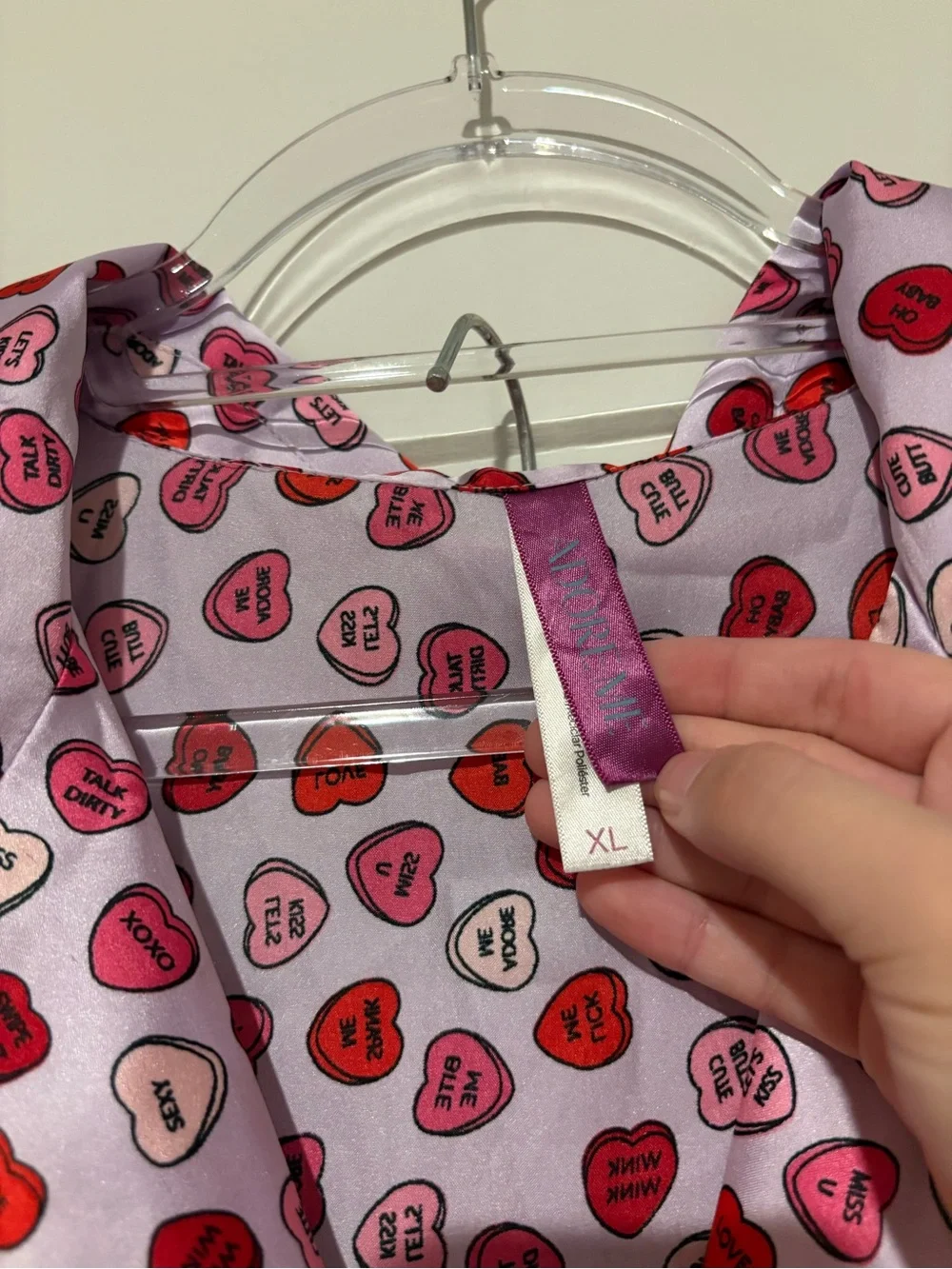 Adore Me Sammi Candy Heart Print Pajama Set Pink size XL